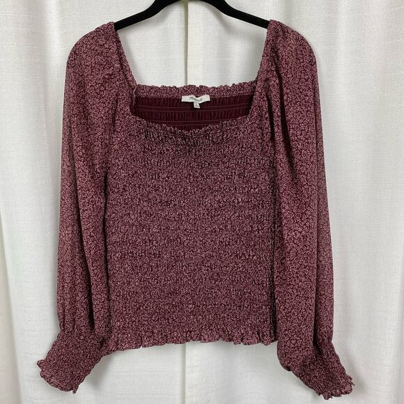 Madewell Burgundy Smocked Blouse - Picture 6 of 12